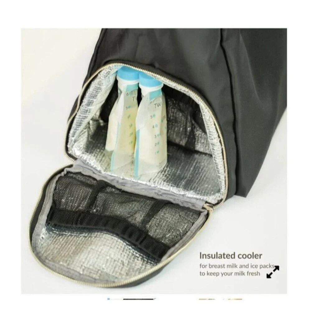 Kiinde Anika Breast Pump Baby Bag Cooler Pocket Laptop Compartment New Black Zip